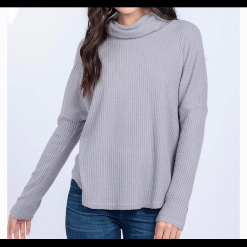 Everly Waffled Gray Turtleneck Sweater